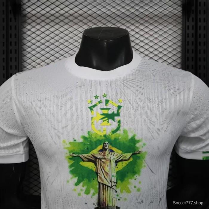 Player Version 2025 Brazil White with Christ the Redeemer Watercolor Jersey
