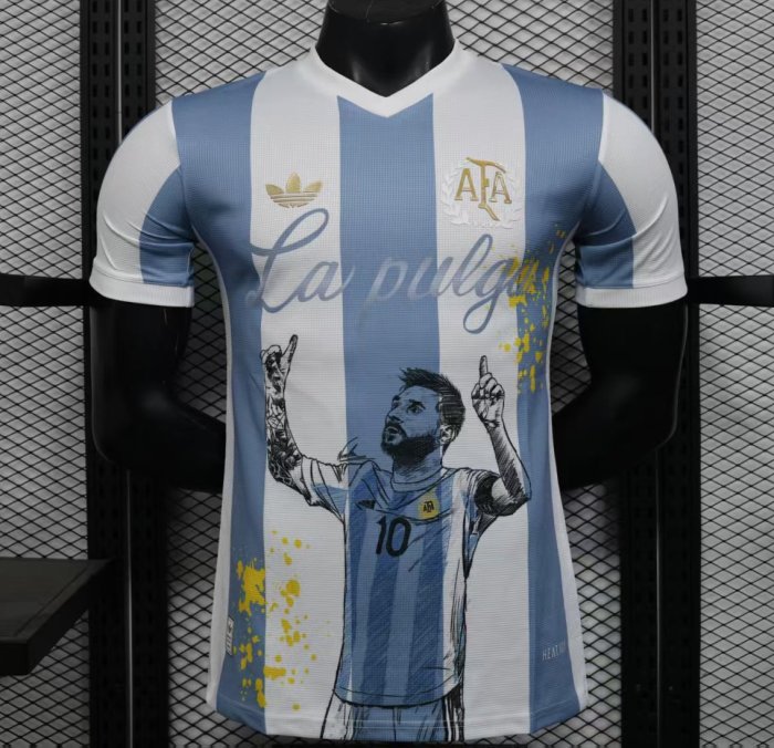 Player Version 2025 Argentina Blue with Messi Celebration Print Jersey