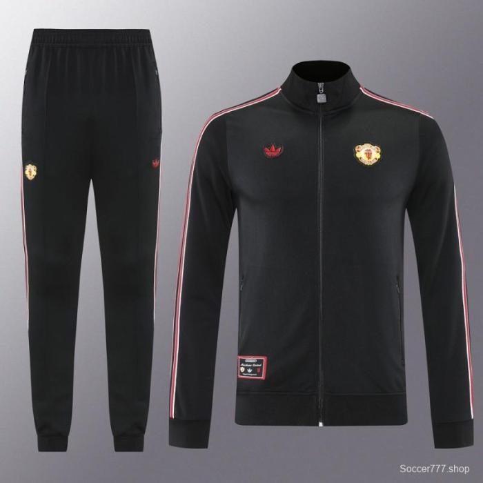 25/26 Manchester United Black Full Hoodie Zipper Jacket +Long Pants