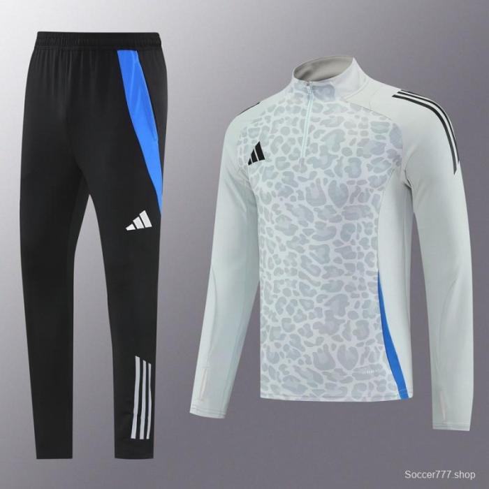 2025 Adidas Light Grey & Black with Leopard Print Pattern Half Zipper Jacket +Long Pants
