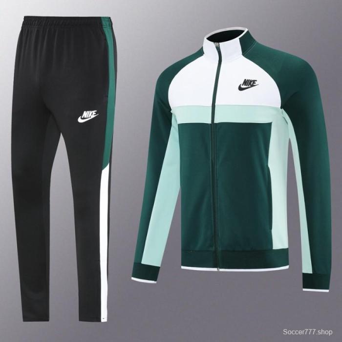 2025 Nike Green/White Full Hoodie Zipper Jacket +Long Pants