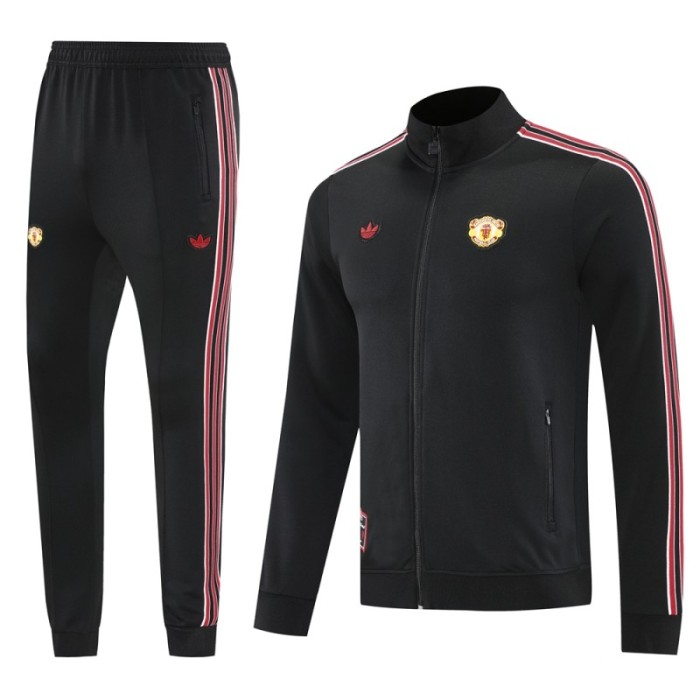 25/26 Manchester United Black Full Hoodie Zipper Jacket +Long Pants