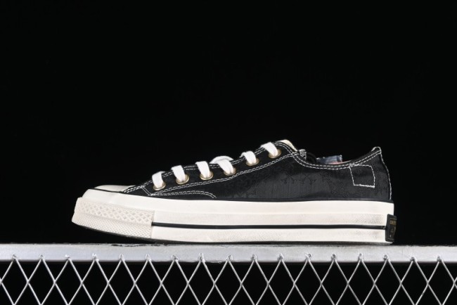 Clot x Fragment Design x Converse Custom Triple Collaboration Low-Top Sneakers with Distressed Black Silk and Brier Pattern - A10925C