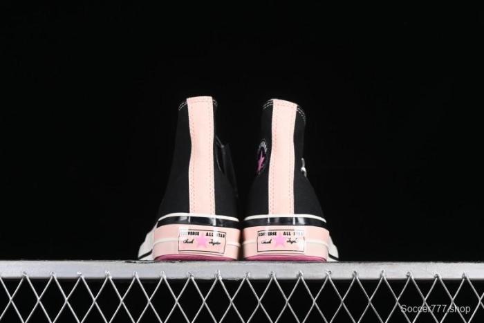 Converse Chuck 70s High Top Canvas Sneakers with Chain Accents in Black & Pink - A09539C