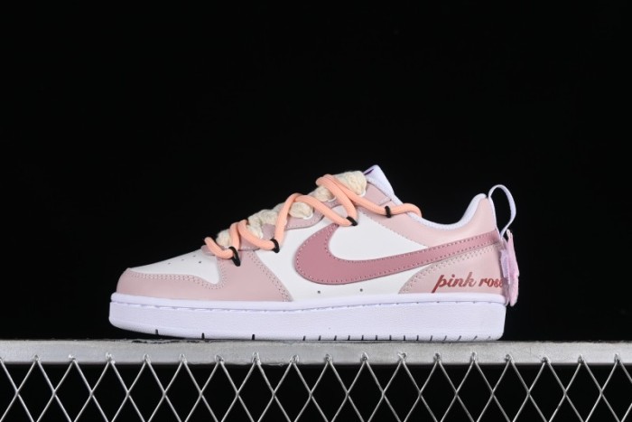 Nike Court Borough Low-Top Slip-Resistant Skate Shoes with Custom Rose Pink Hand-Painted Design - DQ5979-100