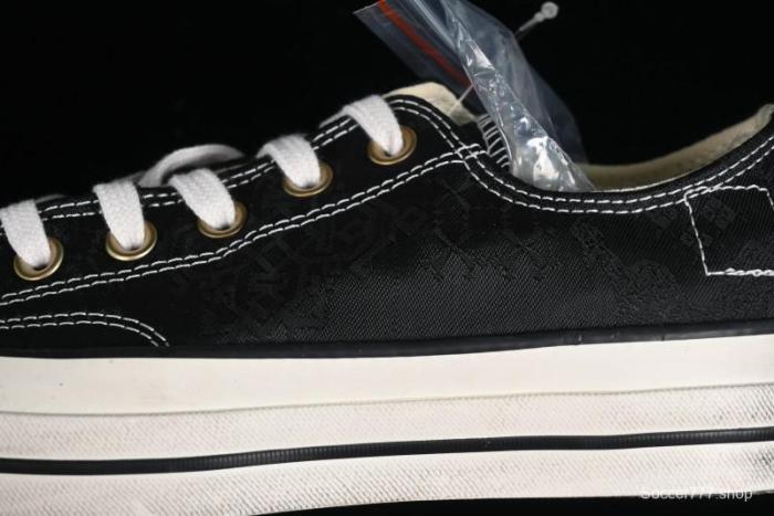 Clot x Fragment Design x Converse Custom Triple Collaboration Low-Top Sneakers with Distressed Black Silk and Brier Pattern - A10925C