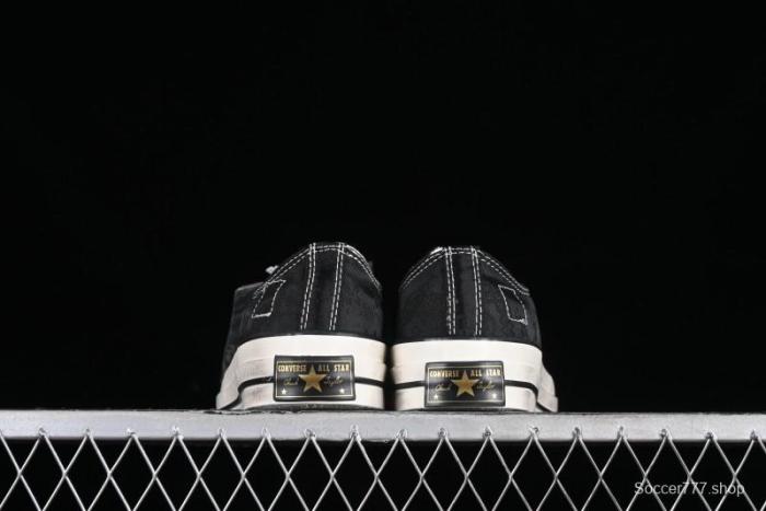 Clot x Fragment Design x Converse Custom Triple Collaboration Low-Top Sneakers with Distressed Black Silk and Brier Pattern - A10925C