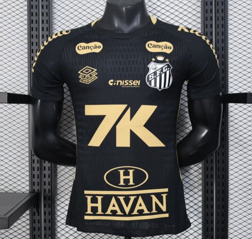 Player Version 25/26 Santos FC Black with Textured Pattern Jersey With Full Sponsors
