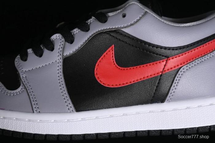 Nike Air Jordan 1 Low AJ1 Basketball Shoes in Grey Black with Red Swoosh - FZ4183-002