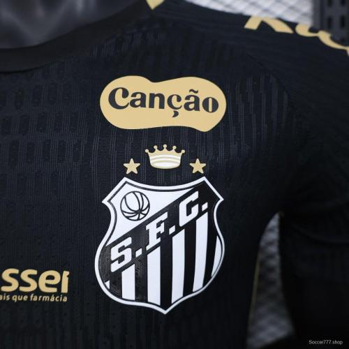 Player Version 25/26 Santos FC Black with Textured Pattern Jersey With Full Sponsors