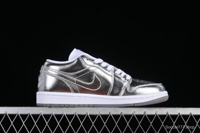 Nike Air Jordan 1 Low  Metallic Silver  Casual Sneakers with Metallic Accents - FN5030-001