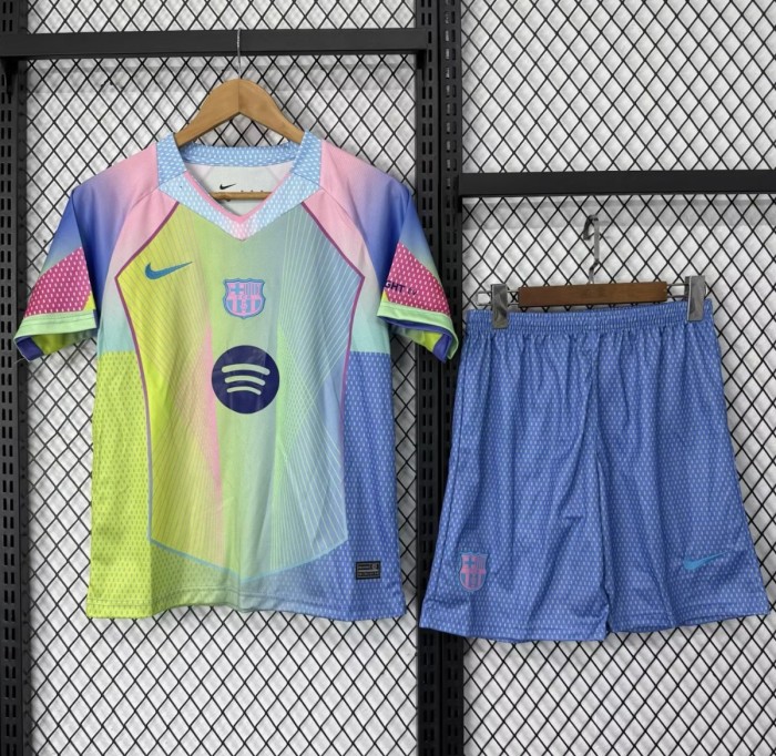 25/26 Kids Barcelona Rainbow Gradient with Multicolor Pattern Jersey