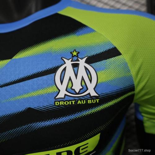 Player Version 25/26 Olympique de Marseille Neon Green Blue Black Gradient Stripe Jersey