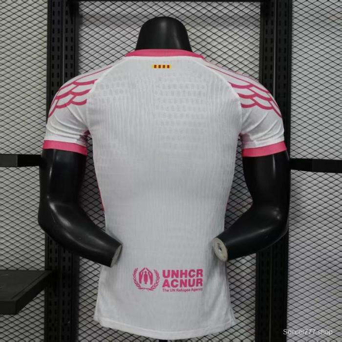 Player Version 25/26 FC Barcelona Pink White with Diagonal Stripe Pattern Jersey