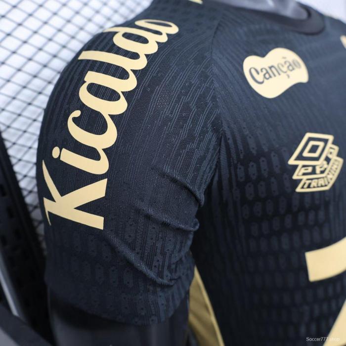 Player Version 25/26 Santos FC Black with Textured Pattern Jersey With Full Sponsors