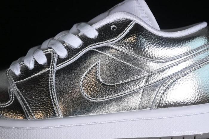 Nike Air Jordan 1 Low  Metallic Silver  Casual Sneakers with Metallic Accents - FN5030-001