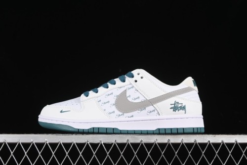 Nike SB Dunk Low Stussy Collaboration - White Grey Green Print Anniversary High-End Custom Low-Top Casual Skate Shoes - XX2025-808