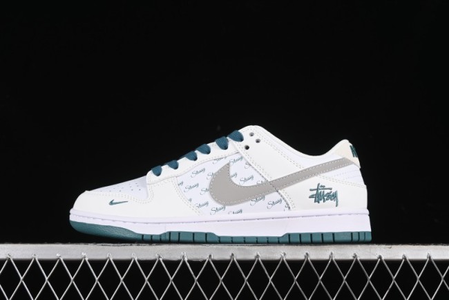 Nike SB Dunk Low Stussy Collaboration - White Grey Green Print Anniversary High-End Custom Low-Top Casual Skate Shoes - XX2025-808