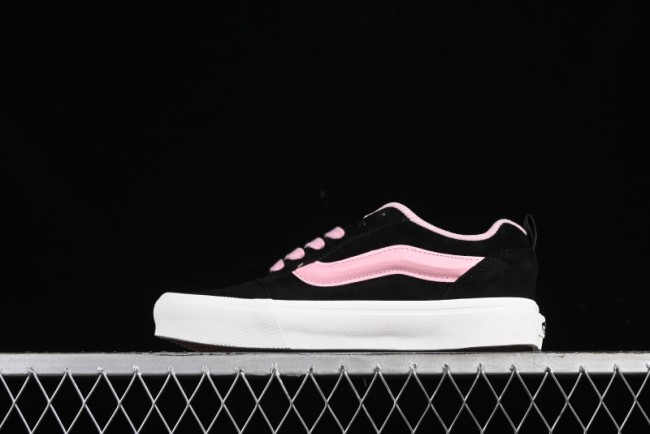 Vans Knu-Skool High Street American Retro Canvas Skate Shoes in Black Pink - VN0009BCRTU