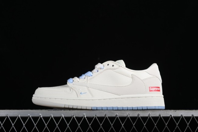 Nike SB Dunk Low Supreme Anniversary Edition Customized Low-Top Casual Sneakers in Off-White and Blue - BB6588-102