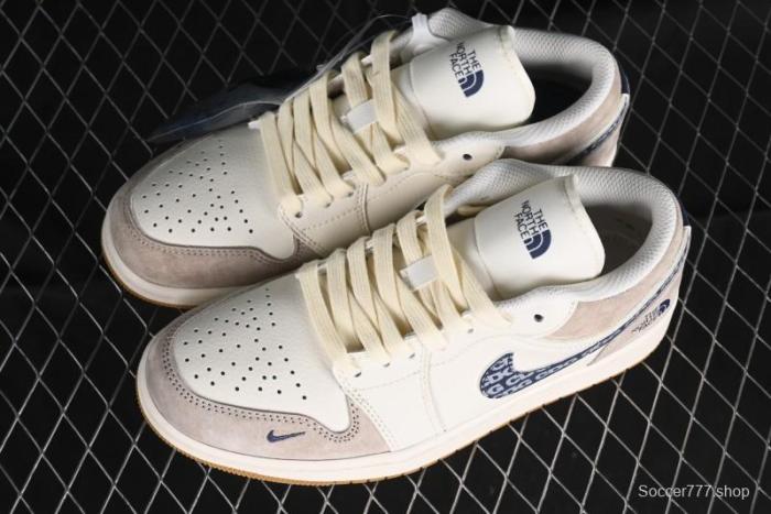 Nike Air Jordan 1 Low AJ1 The North Face Collaboration - White Grey Brown Custom High-End Basketball Shoes - LJ6688-001