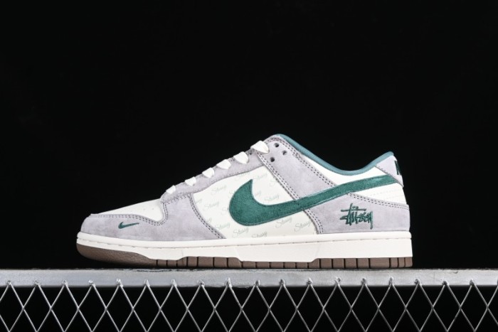 Nike SB Dunk Low Stussy Collaboration - Grey Green Pig Anniversary High-End Custom Low-Top Casual Skate Shoes - CF3688-007