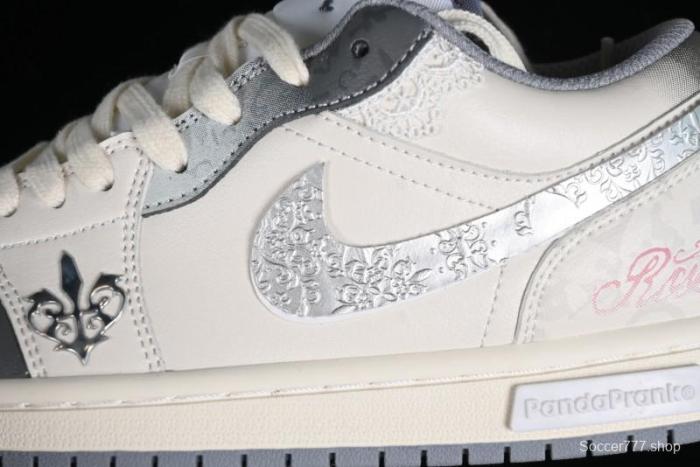 Nike Air Jordan 1 Low AJ1 Panda Prank Modern Gray Floral Low-Top Casual Sneakers - 553560-053 1