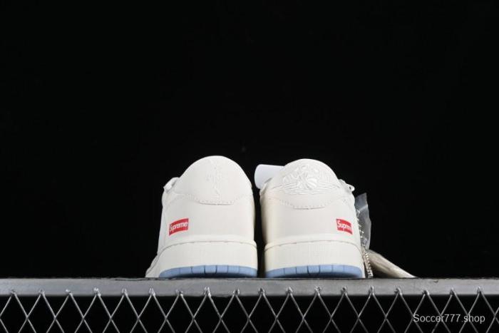 Nike SB Dunk Low Supreme Anniversary Edition Customized Low-Top Casual Sneakers in Off-White and Blue - BB6588-102