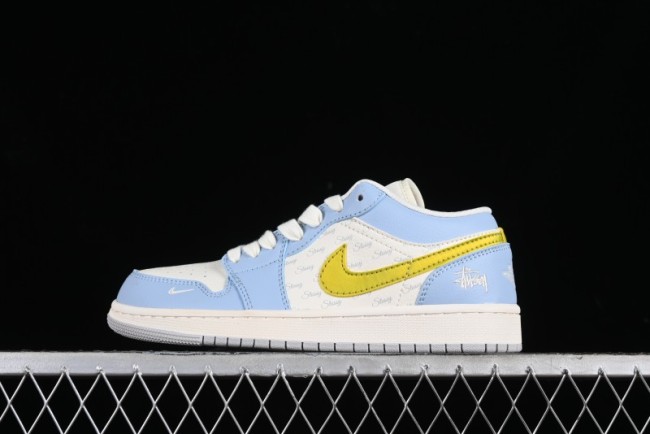 Nike Air Jordan 1 Low Stussy Collaboration - Blue Gold Custom High-End Basketball Shoes - WG8850-007