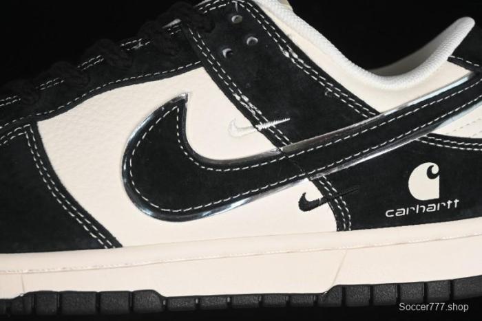Nike SB Dunk Low Carhartt Collaboration - Off White Black Swoosh Anniversary Custom Low-Top Casual Skate Shoes - SJ1089-005