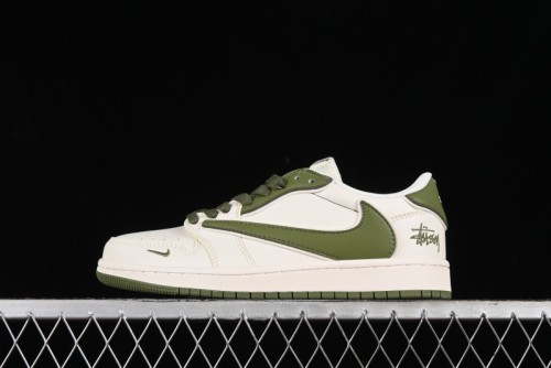 Nike Travis Scott x Fragment Design x Air Jordan 1 Low OG SP AJ1 Retro Sneakers in Sail Military Green - DM6688-602