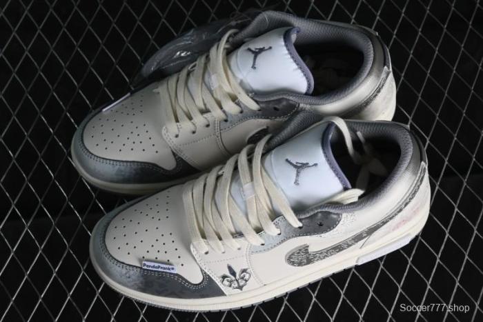 Nike Air Jordan 1 Low AJ1 Panda Prank Modern Gray Floral Low-Top Casual Sneakers - 553560-053 1