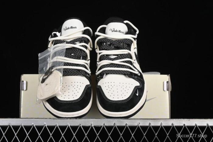 Nike Air Jordan 1 Low AJ1 x Violent Bear Collaboration - Black Beige Mark Line Custom Retro Basketball Shoes - SJ9950-013