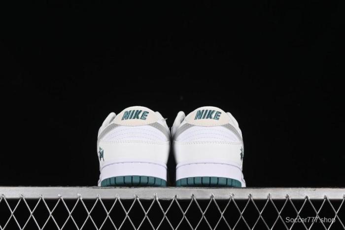 Nike SB Dunk Low Stussy Collaboration - White Grey Green Print Anniversary High-End Custom Low-Top Casual Skate Shoes - XX2025-808