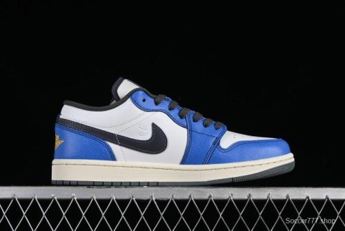 Nike Air Jordan 1 Low Flight Vintage Casual Sneakers with Distressed White-Blue Design - FV8439-104 1