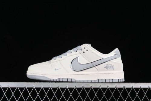 Stussy x Nike SB Dunk Low Retro Premium Sneakers in Off-White Light Grey Swoosh - DQ1098-377