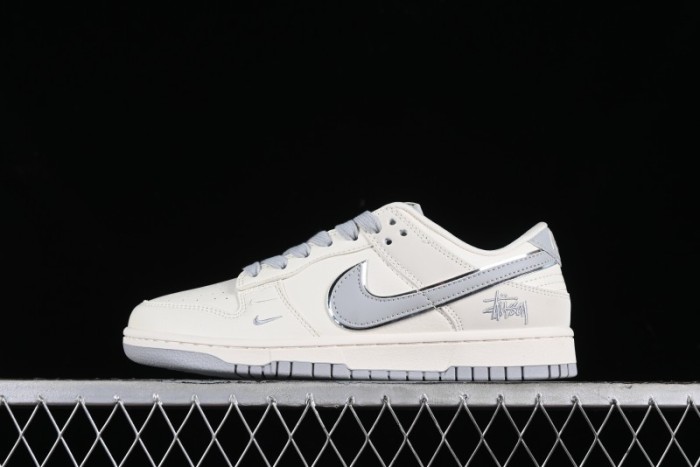 Stussy x Nike SB Dunk Low Retro Premium Sneakers in Off-White Light Grey Swoosh - DQ1098-377