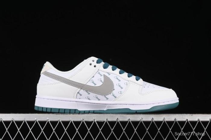 Nike SB Dunk Low Stussy Collaboration - White Grey Green Print Anniversary High-End Custom Low-Top Casual Skate Shoes - XX2025-808