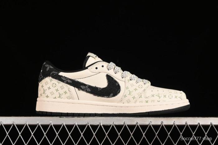 Nike Air Jordan 1 Low OG SP Travis Scott x Fragment Design Black Denim Print Casual Sneakers - SJ2068-005 1