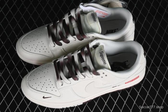 Nike SB Dunk Low Supreme Collaboration - White Brown Two-Tone Anniversary High-End Custom Low-Top Casual Sneakers - BB8657-106 1