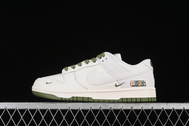 Nike SB Dunk Low Gucci Collaboration - Off White with Green Swoosh Anniversary High-End Custom Low-Top Casual Skate Shoes - KK1888-007