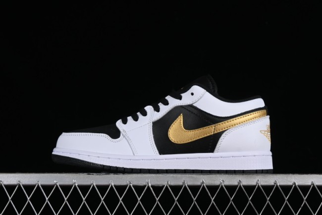 Nike Air Jordan 1 Low AJ1 Basketball Shoes with Black White Gold Swoosh - 553558-172 1