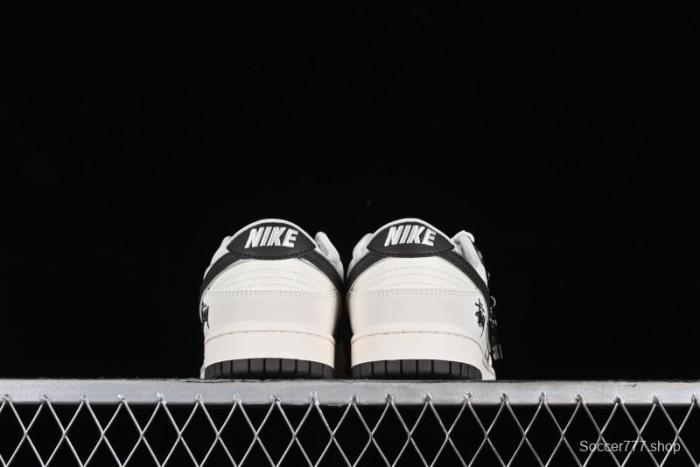 Stussy x Nike SB Dunk Low Anniversary Customized Casual Sneakers in Off-White Black Swoosh - DQ1098-378