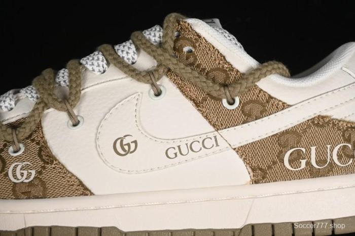 Nike SB Dunk Low Gucci Collaboration - Yellow Denim with Subtle Pattern and White Swoosh Anniversary High-End Custom Low-Top Casual Sneakers - SJ2068-273