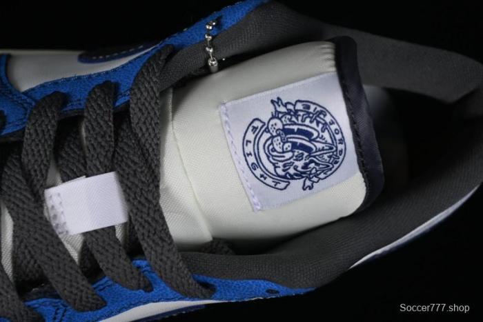 Nike Air Jordan 1 Low Flight Vintage Casual Sneakers with Distressed White-Blue Design - FV8439-104 1