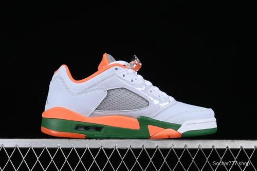 Nike Air Jordan 5 Retro Low AJ5 Sneakers in Football Grey with Vivid Orange and Pine Green Accents - FQ1293-018
