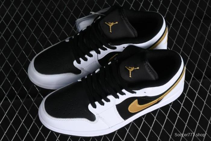 Nike Air Jordan 1 Low AJ1 Basketball Shoes with Black White Gold Swoosh - 553558-172 1