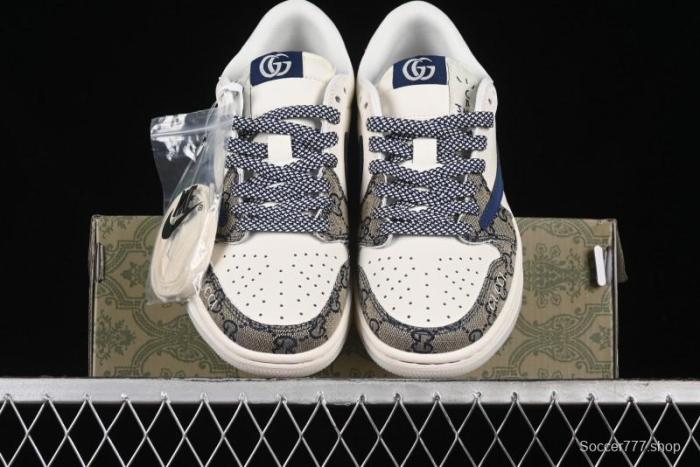 Nike Travis Scott x Fragment Design x Air Jordan 1 Low OG SP AJ1 Gucci Collaboration - Silver Logo Blue Swoosh Low Top Casual Sneakers - XY2688-118