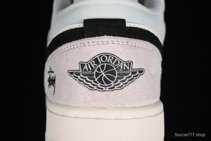 Nike Air Jordan 1 Low Stussy Collaboration - Black Blue Pigment Patchwork Retro Basketball Shoes - LJ6688-008