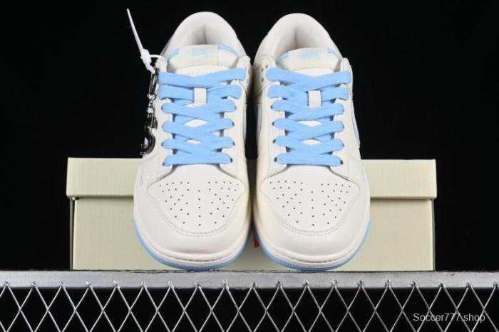Stussy x Nike Dunk Low SB Skate Shoes in White with Light Blue Swoosh - DQ1098-380